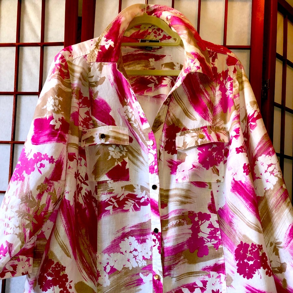Print Long Sleeve Linen Shirt